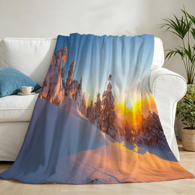 Jeté transparent en flanelle de polaire ultra douce, impression paysage de montagne en hiver