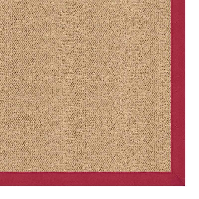 Nannette Handmade Medium Beige Berber with Red Cotton Border Made in the USA Area Rug, Rectangle 8'9" x 12'
