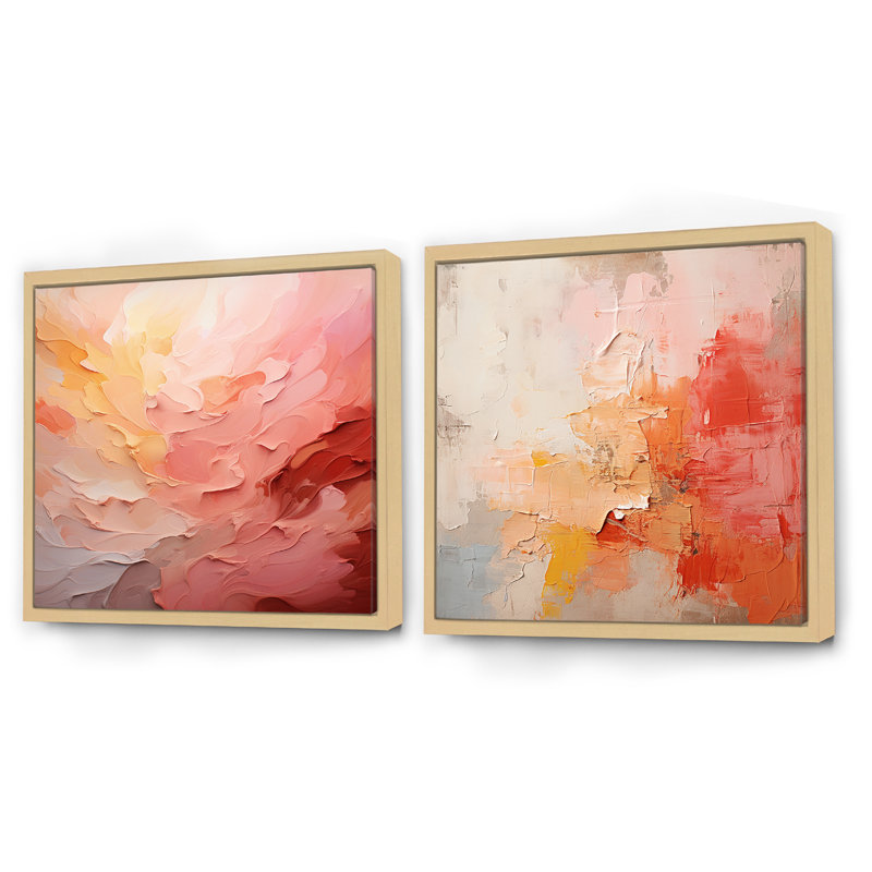 Gradient Grace Artistry - Ensemble de 2 collages abstraits carrés, Cadre flottant brun, H 30 po x l 61 po
