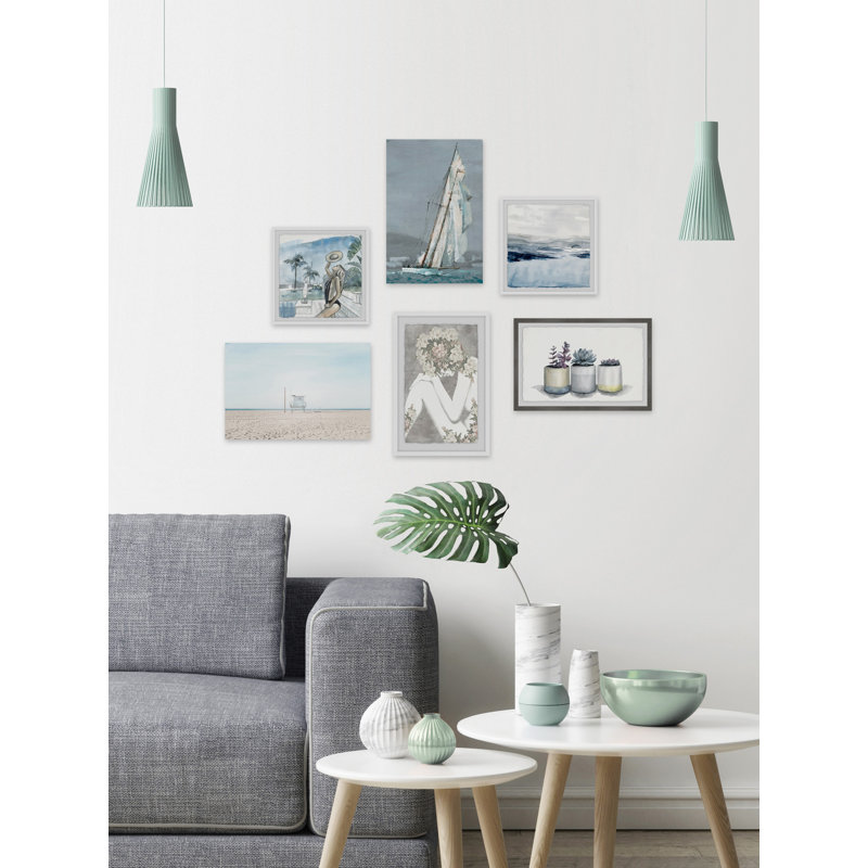 «Coastal Palm Vibe Hexaptych», ensemble de 6 reproductions d'aquarelle sur toile tendue Abdirazaq