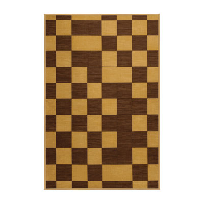 Machine Washable Checkered Brown Area Rug