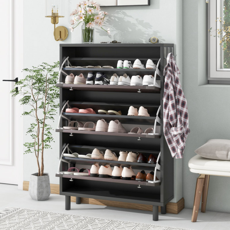 Armoire à chaussures avec crochets suspendus Minimalist, Noir