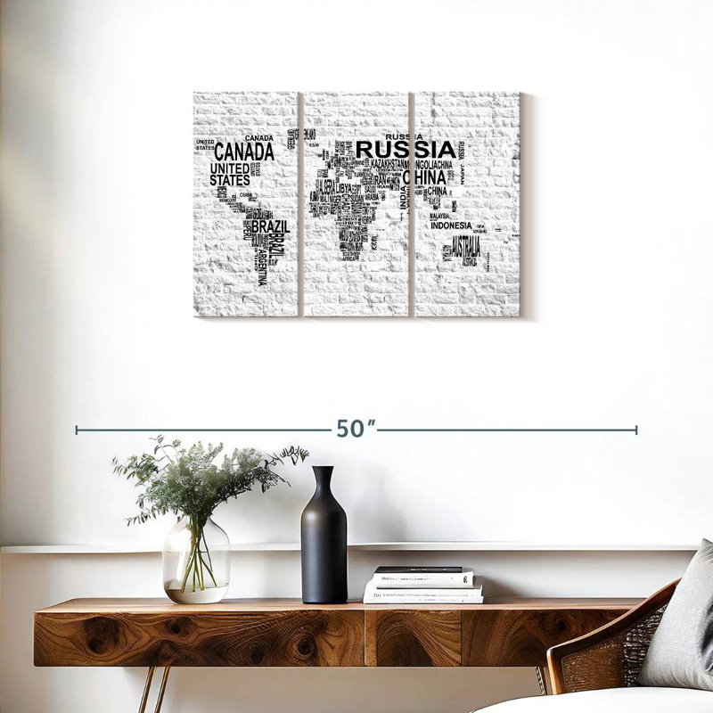 " Brick Typography Map " 3 - Pieces, 20" H x 33" W x 1.25" D