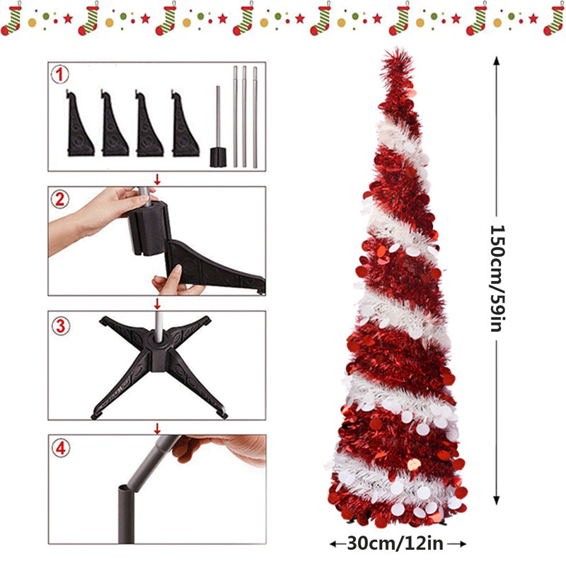 Arbre de Noël artificiel 2PCS, arbres à guirlande 5Ft pour décorations d'intérieur (rouge-blanc)