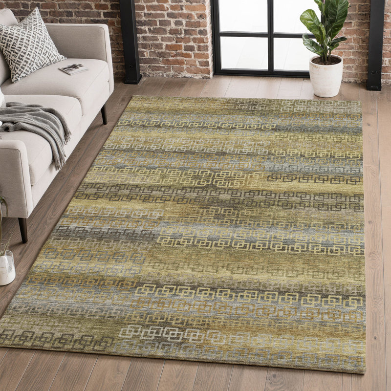 Premium Machine Washable Mayfield Striped Rug, 8' x 10', Brown