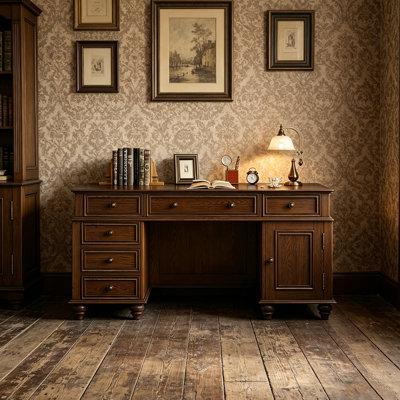 Amelyne 30.11" H x 66.92" W x 29.92" D Solid Wood Executive Desk