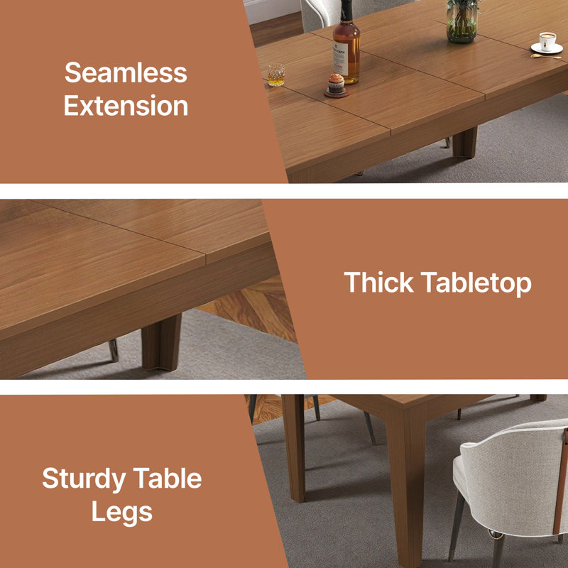 70-106In Large Extendable Kitchen Table, Wooden Rectangular Dining Table Suitable For 6~8 People, Oak, Oak
