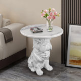Unique Side Tables Bedroom - Accent Table? with Round Faux Marble Top Artistict Bulldog Statue Base NightStand Bedside Simple Table
