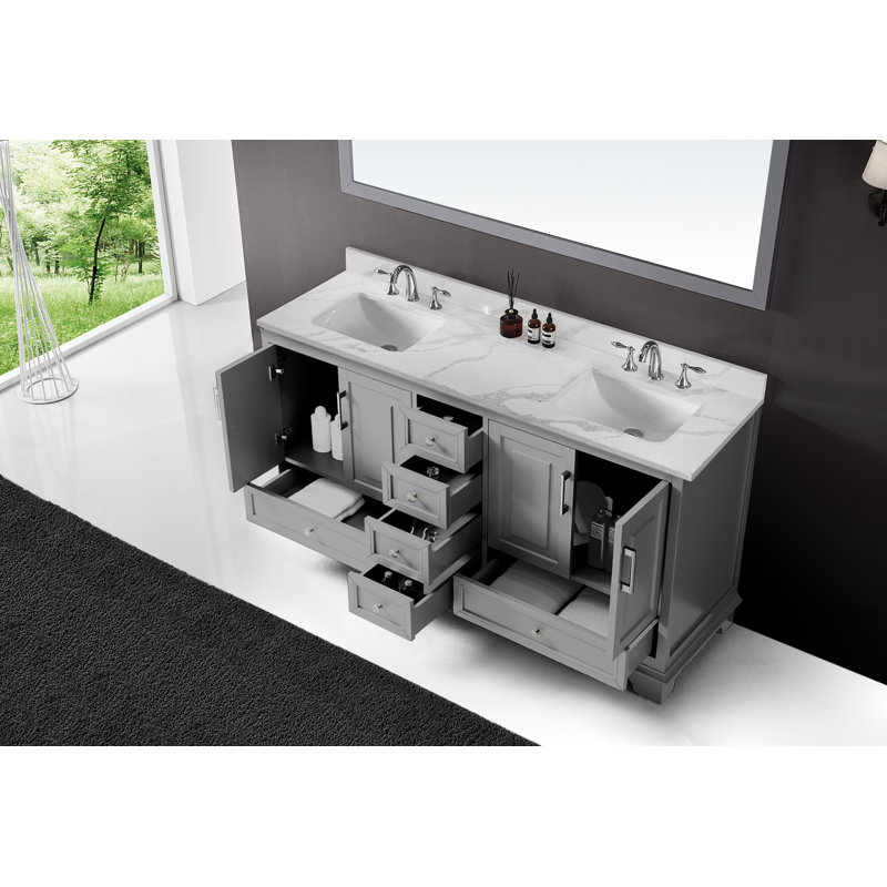 Meuble-lavabo 72 po Cianfero, Blanc / veine grise, Gris
