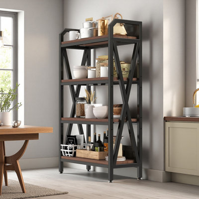 56.30'' Bakers Rack 4-Level Storage Shelves Metal And Wooden Kitchen Shelves, Kitchen Organizers And Storage, For Garage, Pantry, Bathroom, Closet ,33.50'' Length