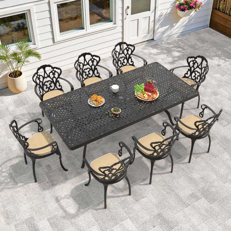  Ensemble repas pour 8 personnes avec coussins blanc cassé Tameia, 8, P 22,05 po x l 21,65 po x H 35,83 po