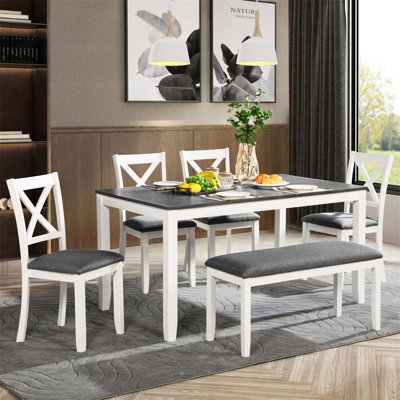 Ensemble de table de salle à manger pour six personnes avec banc, ensemble de salle à manger moderne et fonctionnel idéal pour les réunions de famille et les occasions sociales dans la salle à manger ou la cuisine