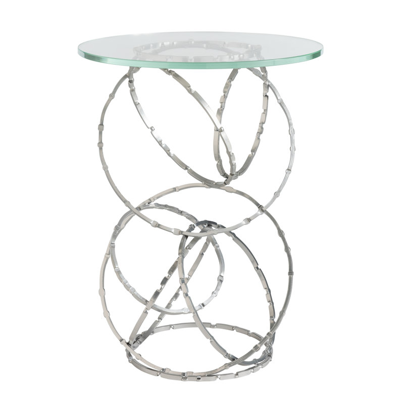 Olympus Glass Top Accent Table, Vintage Platinum
