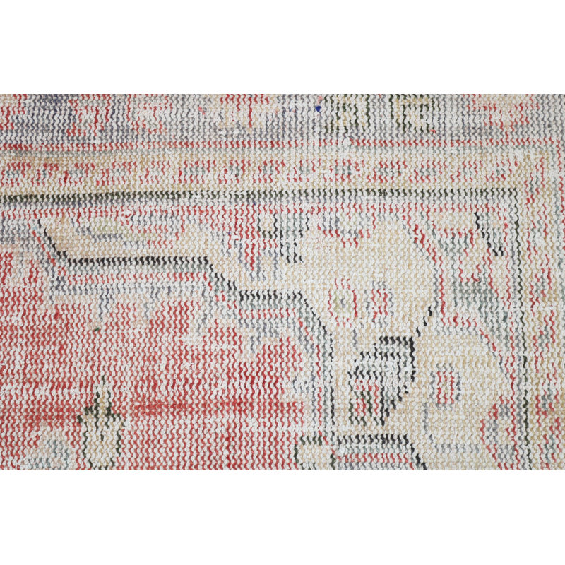 Tapis turc rétro tissé à la main avec des motifs géométriques crème pour un décor bohémien