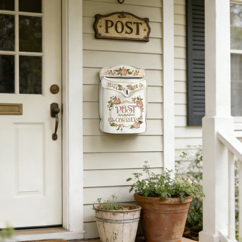 Boîte aux lettres murale pour porte d'entrée, porche ou jardin, style ferme, Beige, H 15,5 po x l 10,8 po x P 3,9 po