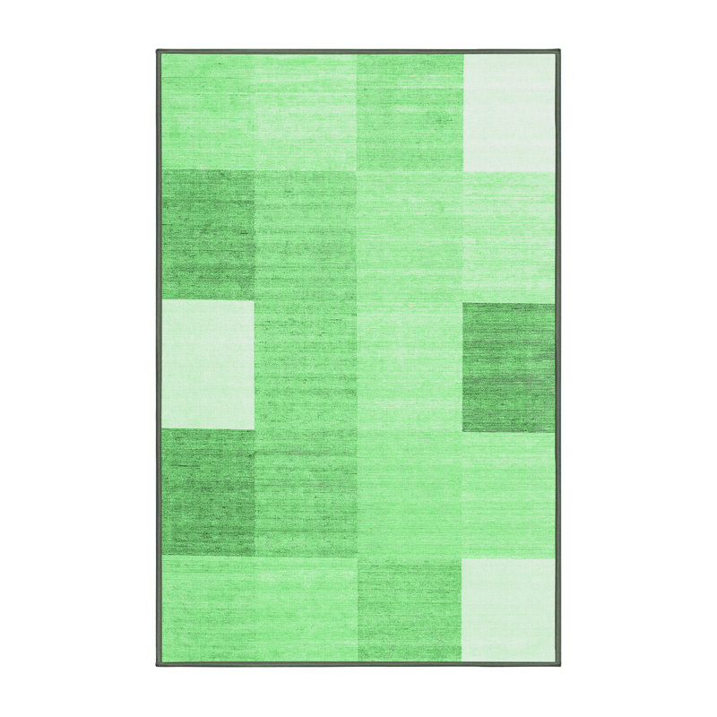Tapis contemporains vert émeraude lavable à la machine 1805, Rectangle 2 pi x 3 pi