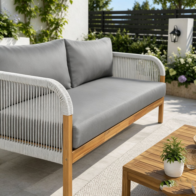Lit de jour de patio avec détails en corde tissée à la main et structure en bois d'acacia, Grey