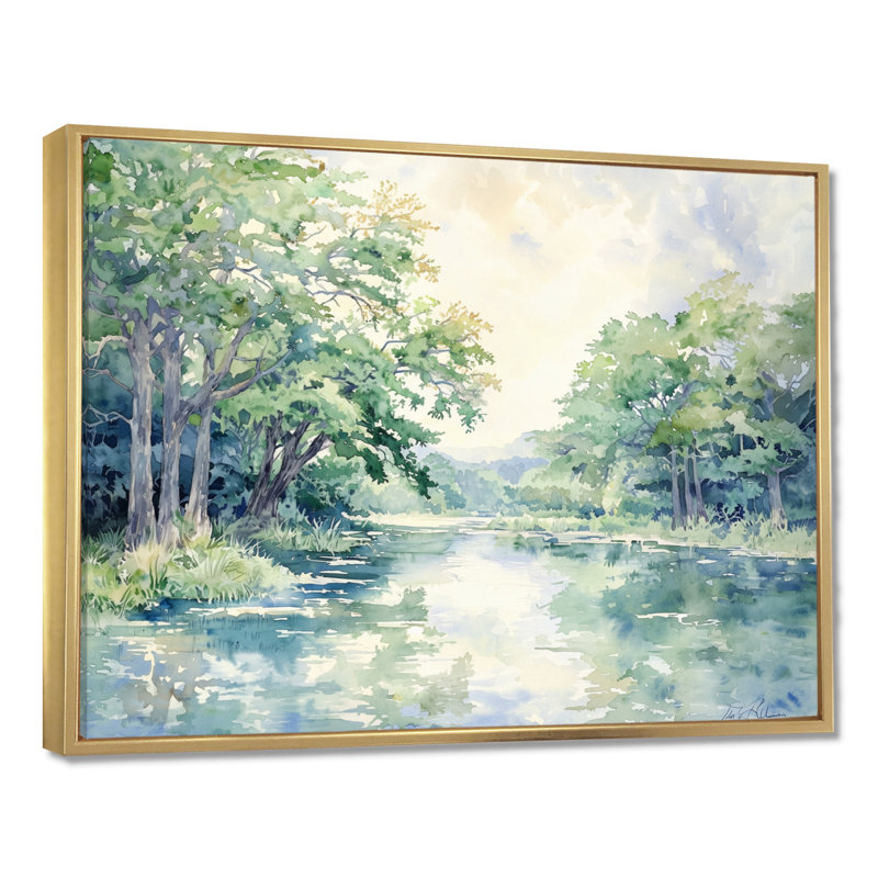 «Guadalupe River In Texas I», reproduction d'art au Texas, Cadre flottant sans passe-partout, H 30 po x l 40 po, Doré