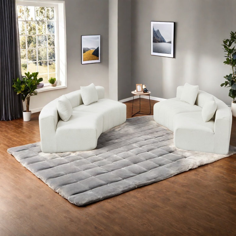 Élégant salon canapés modulaires en chenille beige