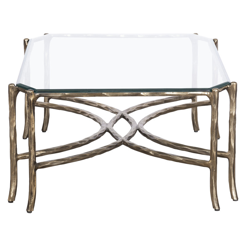 Monier Cross Legs Coffee Table, Clear Glass Top/Antique Gold