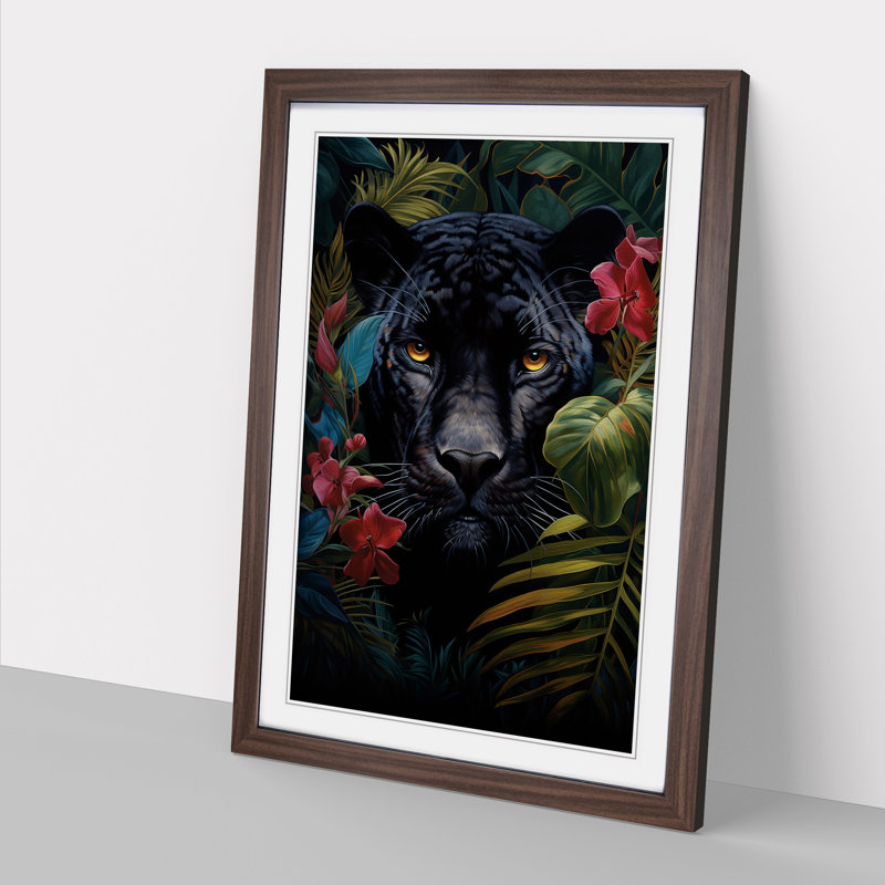 Panther Symbolism - Single Picture Frame Print on Wood, Walnut Framed, 46cm H x 34cm W