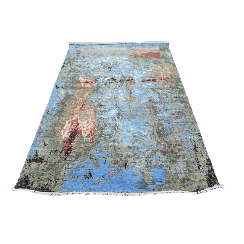 Tapis oriental moderne multicolore noué à la main 6 pi 2 po x 9 pi avec soie C940D66866CD4E33B94002F0BC1734C3