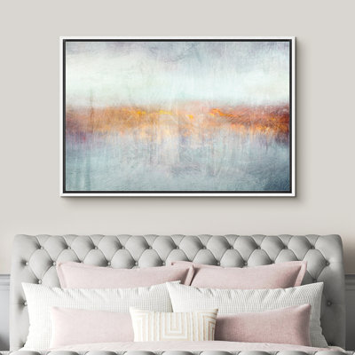 Pastel Teal Orange Abstract Landscape Minimalist Decor Contemporary Framed On Canvas Print Wall Art