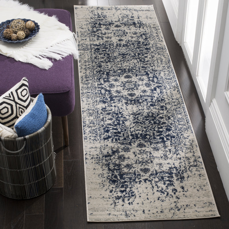 Leyva Cream/Navy Area Rug, Runner 69 x 244cm
