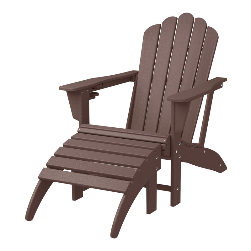Lucus All-Weather Poly Adirondack Chair with Ottoman, Brown