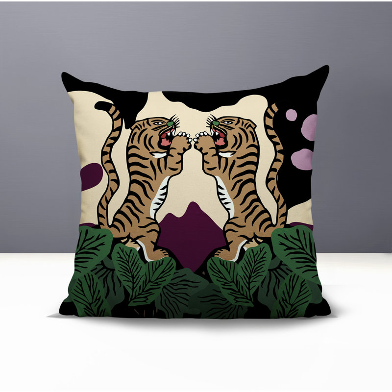 Oreiller carré réversible Mikro Tiger, Mauve, H 18 po x l 18 po
