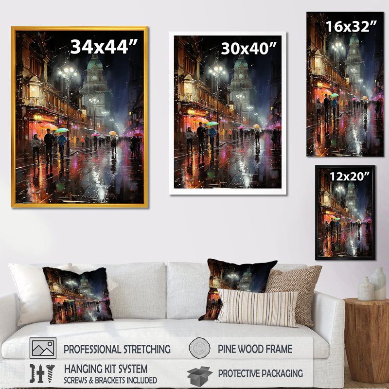 Art urbain jaune, art urbain de Broadway, Cadre flottant doré, H 44 po x l 34 po x P 1,5 po