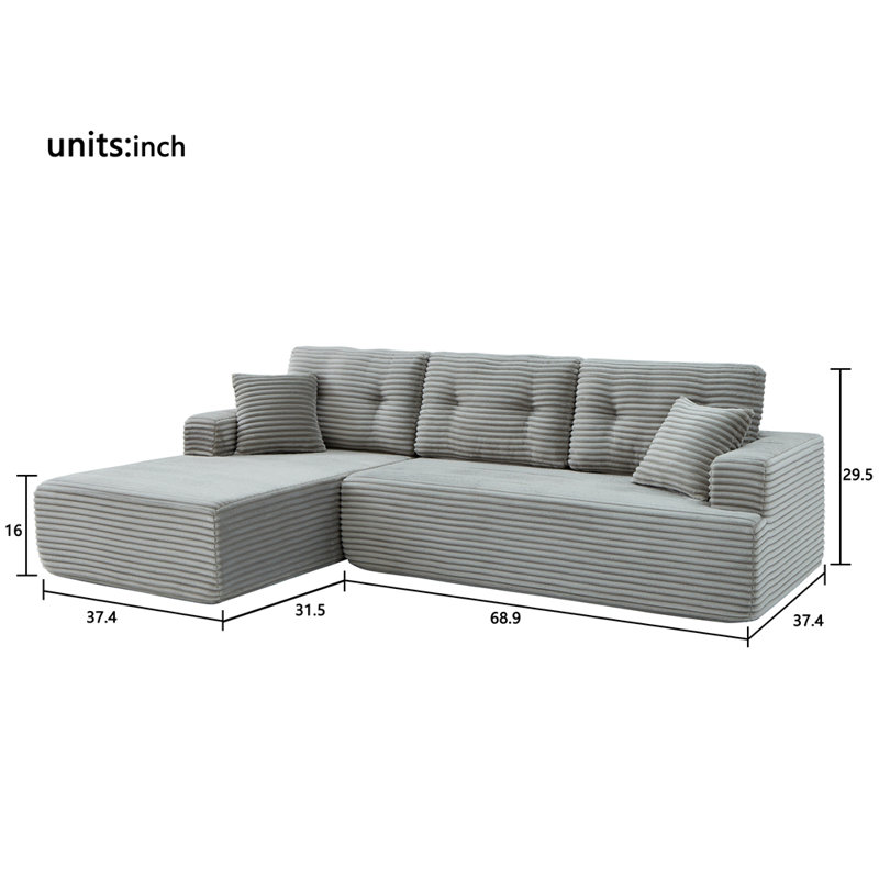 Canapé modulaire en forme de L avec méridienne orientée à droite, canapé modulaire compressé de style minimaliste moderne, se déplie en lit, chambre à coucher, canapé compressé confortable