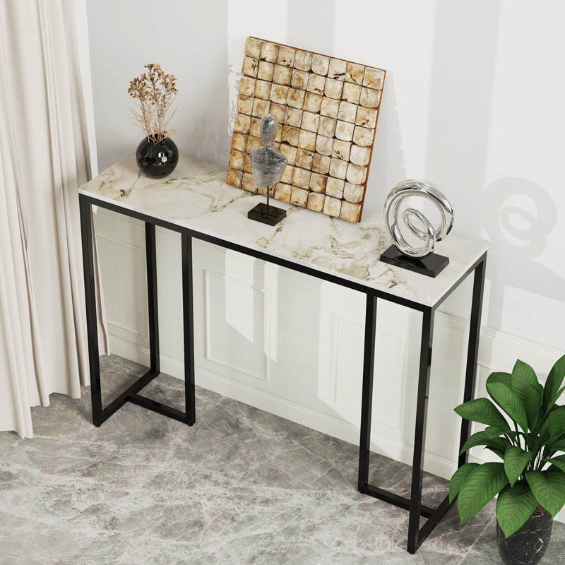 39.4" Marble Console Table Sintered Stone High-End Sofa Side Table, White Emerald