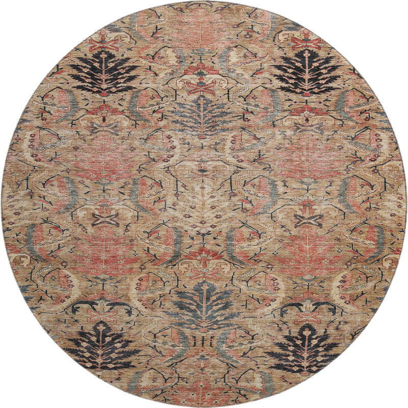 Premium Machine Washable Jamestown AMF1082 Damask Rug, Round 8'