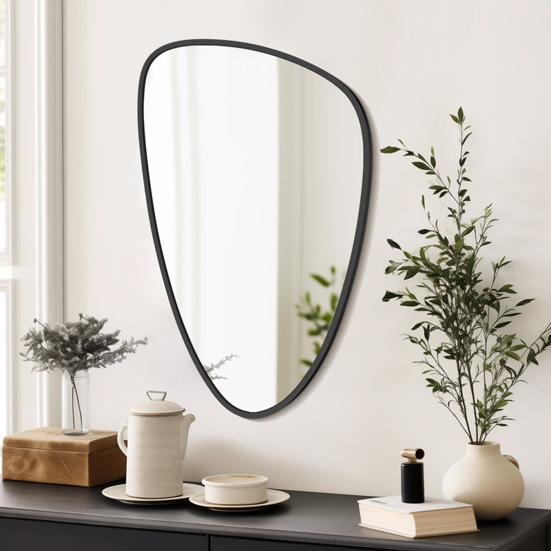 Miroir moderne avec cadre asymétrique en aluminium pour chambre à coucher, salon, Noir