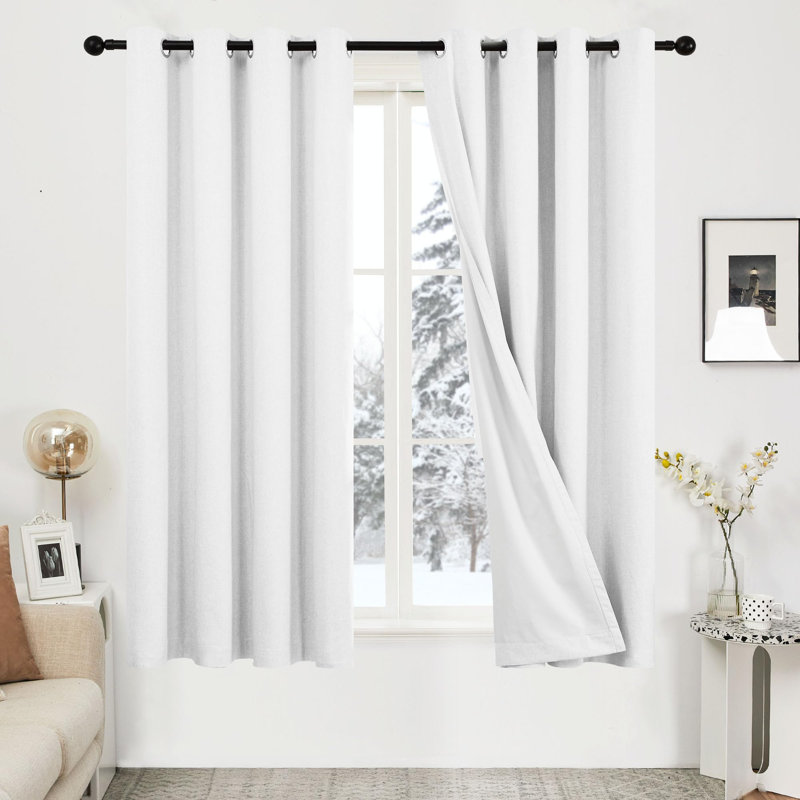 Faux Linen 100% Blackout Thermal Insulated Noise Reducing Grommet Curtains (Set of 2), Brilliant White, 52'' W x 54'' L