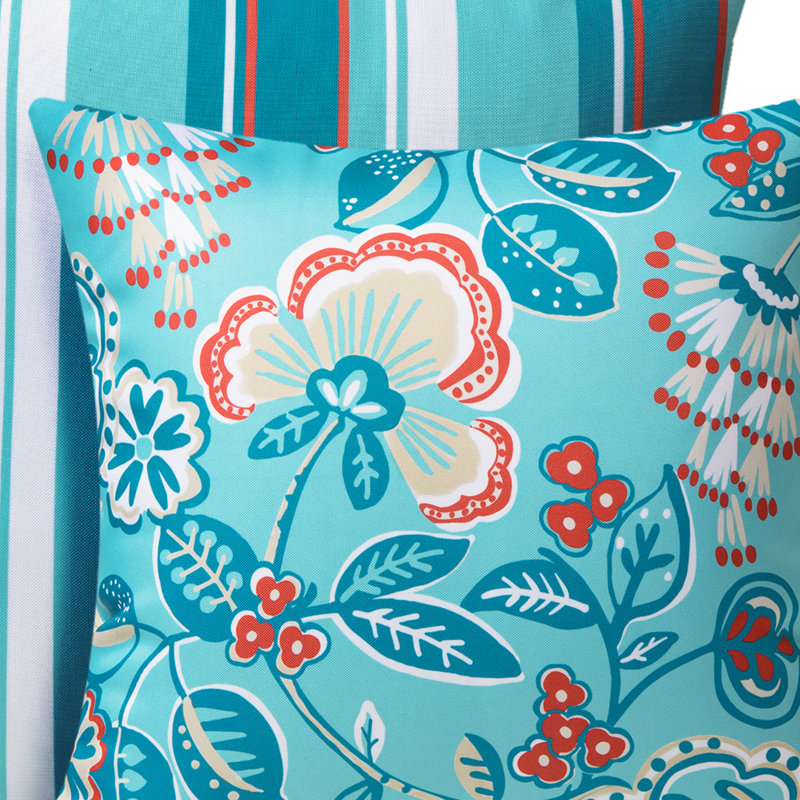 Turquoise Floral 20'' x 20'' Outdoor Reversible Throw Pillow Set