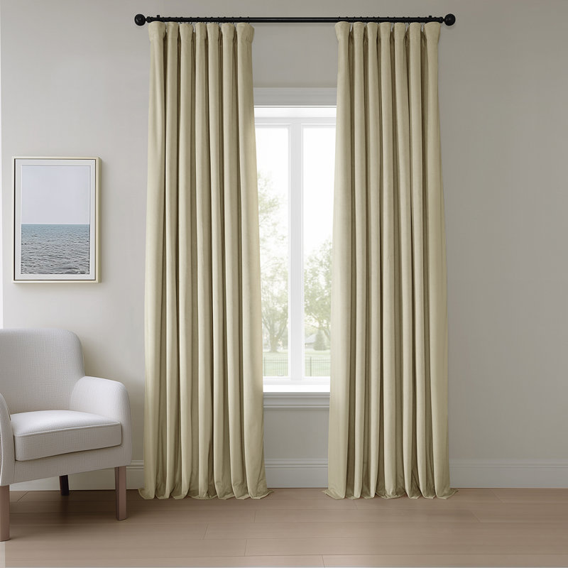 Matra Room Darkening Rod Pocket Single Curtain Panel, Light Beige, 100" W x 120" L