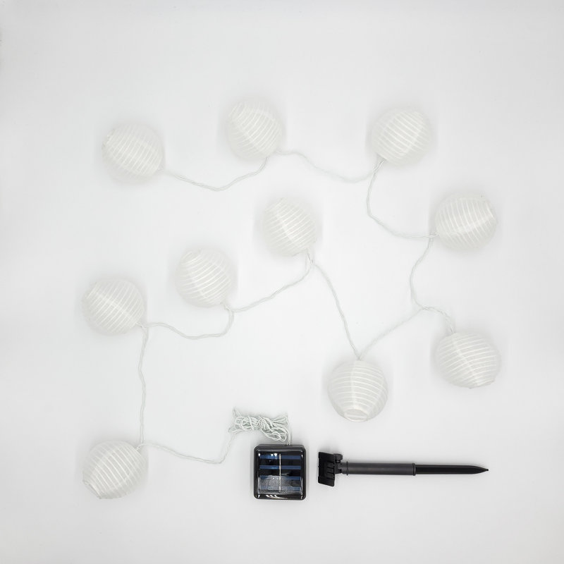 Guirlande solaire avec 10 lanternes en nylon, Blanc
