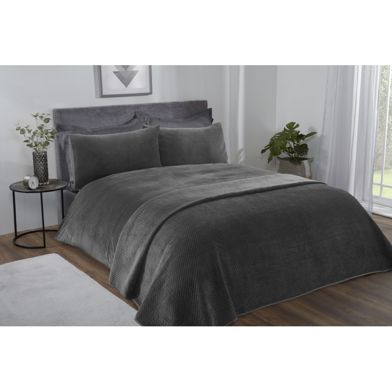 Microfiber Solid Colour Bedspread, Silver