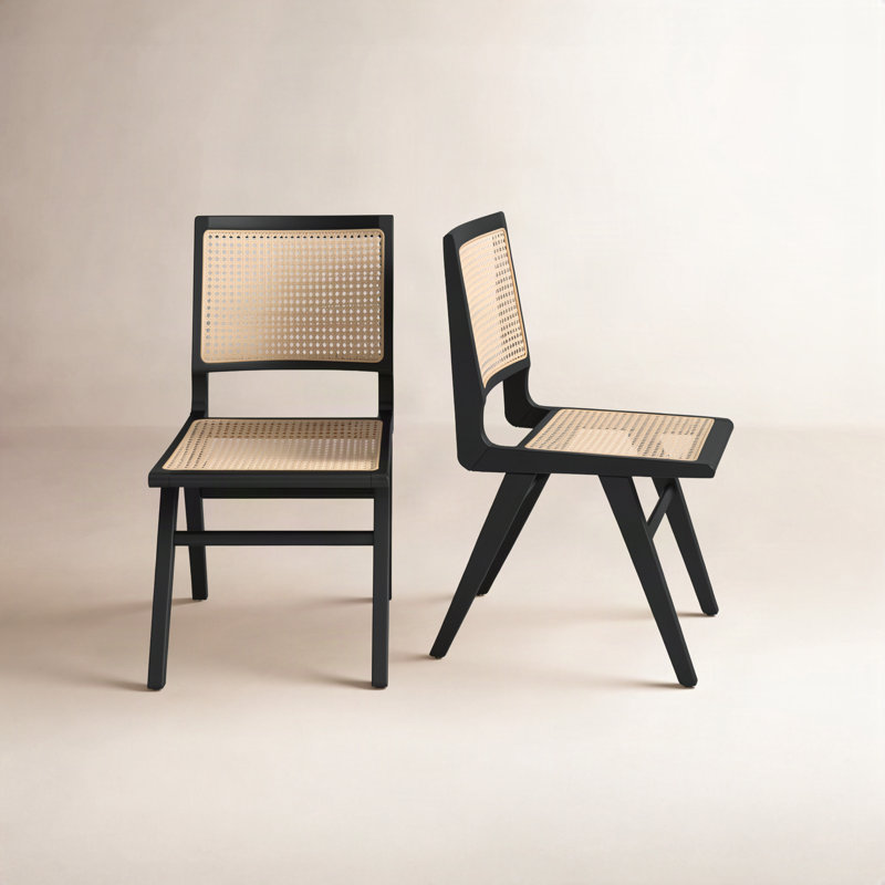 Atticus Cane Dining Chair, Black/Natural