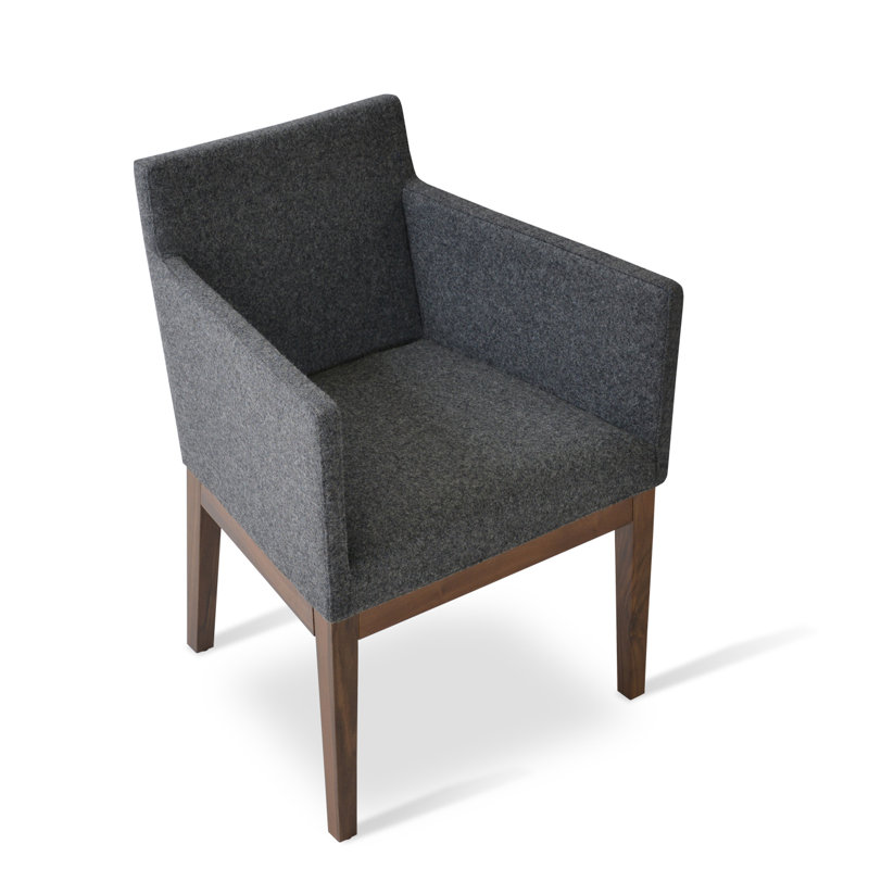 Harput Wood Solid Back Arm Chair, Walnut, Dark Gray