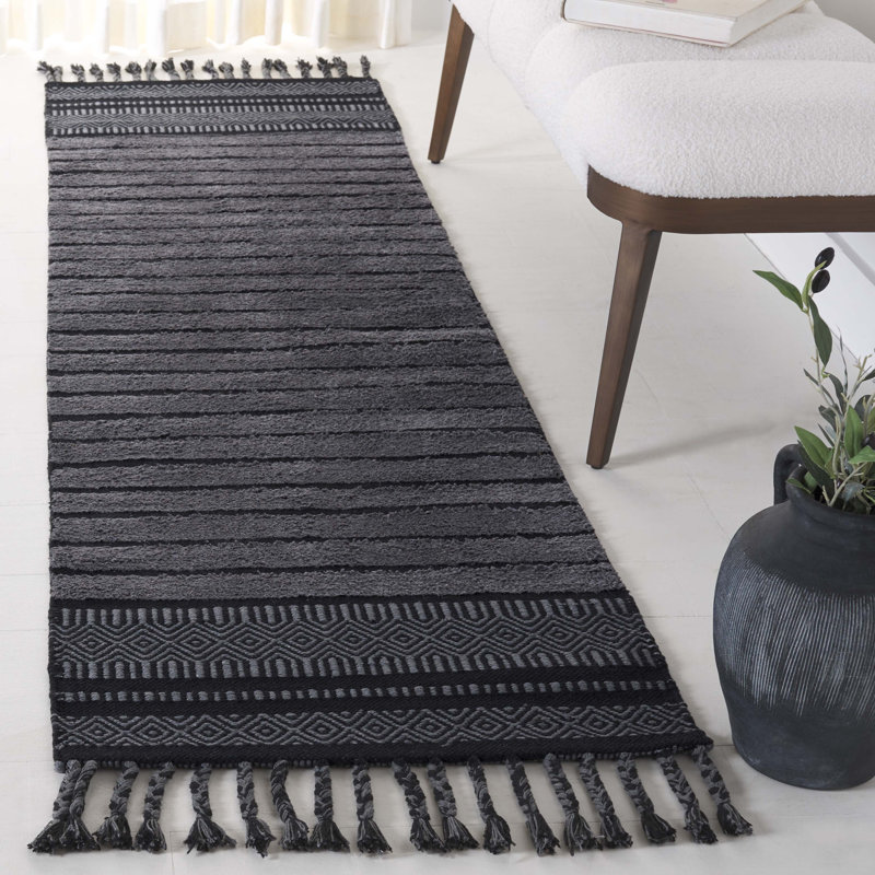 Basildene Hand Woven Cotton Pile Striped Rug, Runner 2'3" x 8'