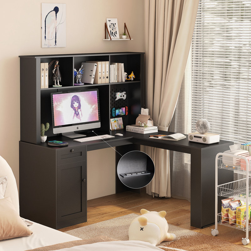 Bureau en L avec chargeur, Noir