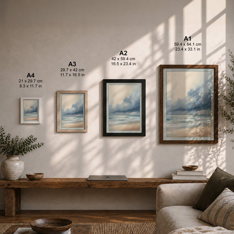 Seascape at Dusk Coastal - Framed Print, A4 - 29.7 x 21.0 cm, White