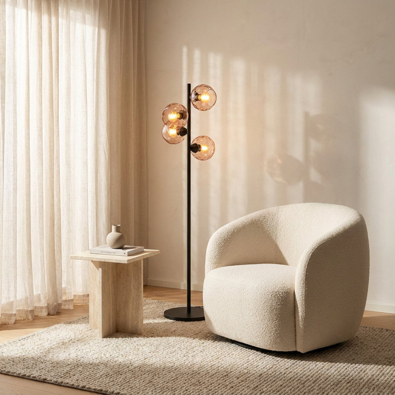 Lampe sur pied à globe en verre noir Opus à 4 lumières