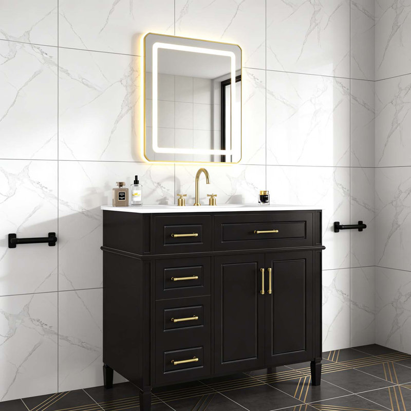 36 Inch Bathroom Vanity with Sink,Soft-Close Hinges, Black