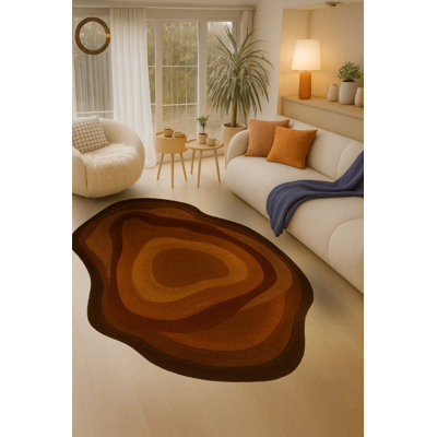 Tapis brun tissé à motif abstrait lavable Mosso