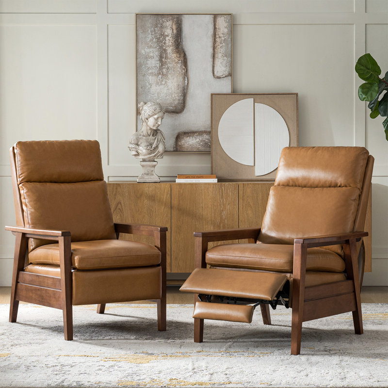 Fauteuil inclinable moderne en cuir véritable Gerald, Camel Genuine Leather