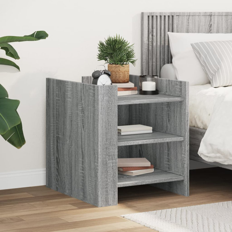 Quantavius 45cm W Manufactured Wood Bedside Table, Grey Sonoma